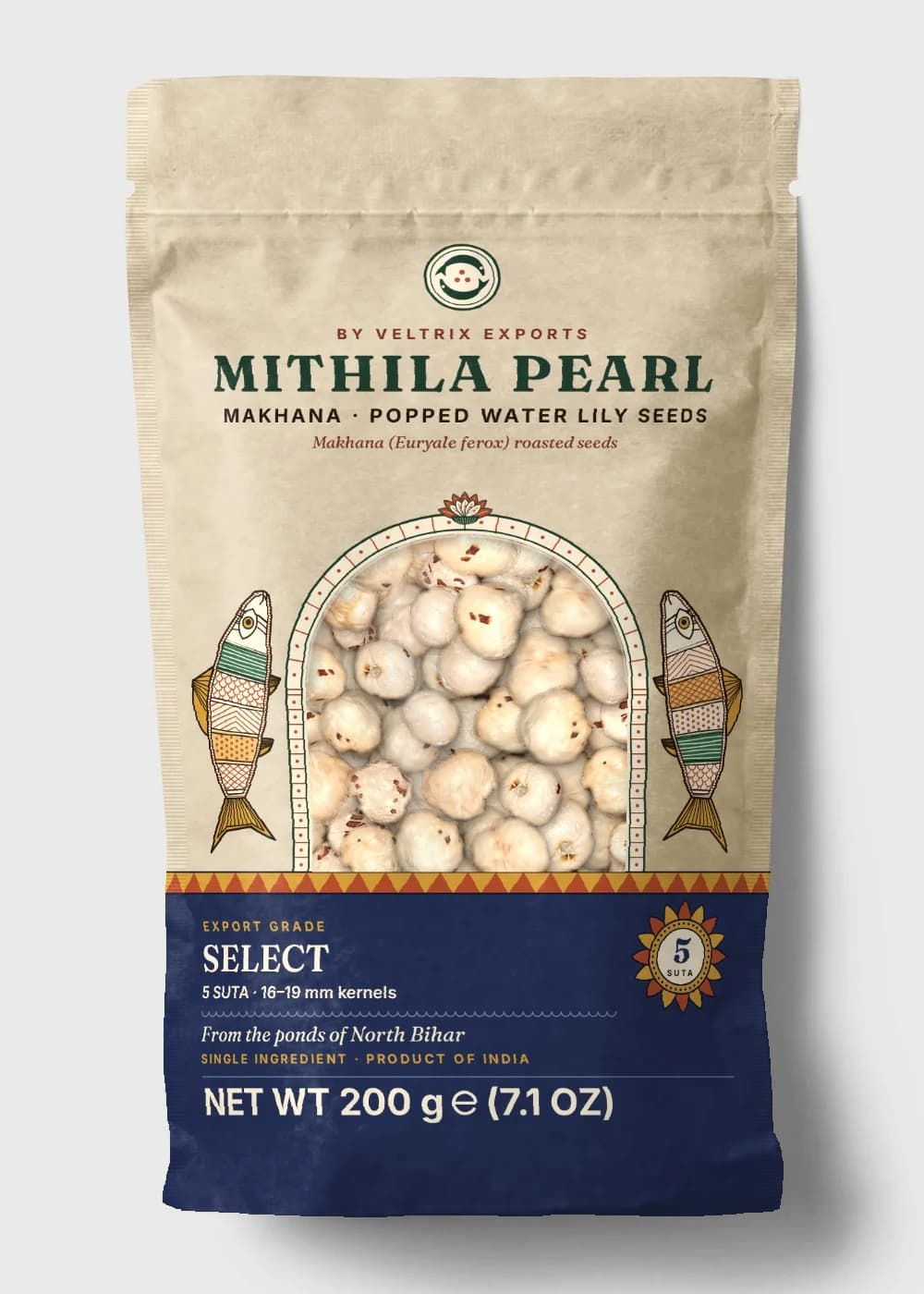 Mithila Pearl SELECT makhana, 5 suta grade, pouch design